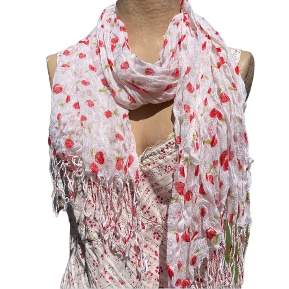 - Cherry Blossom Print Fringed Decorative Scarf! NEW!!